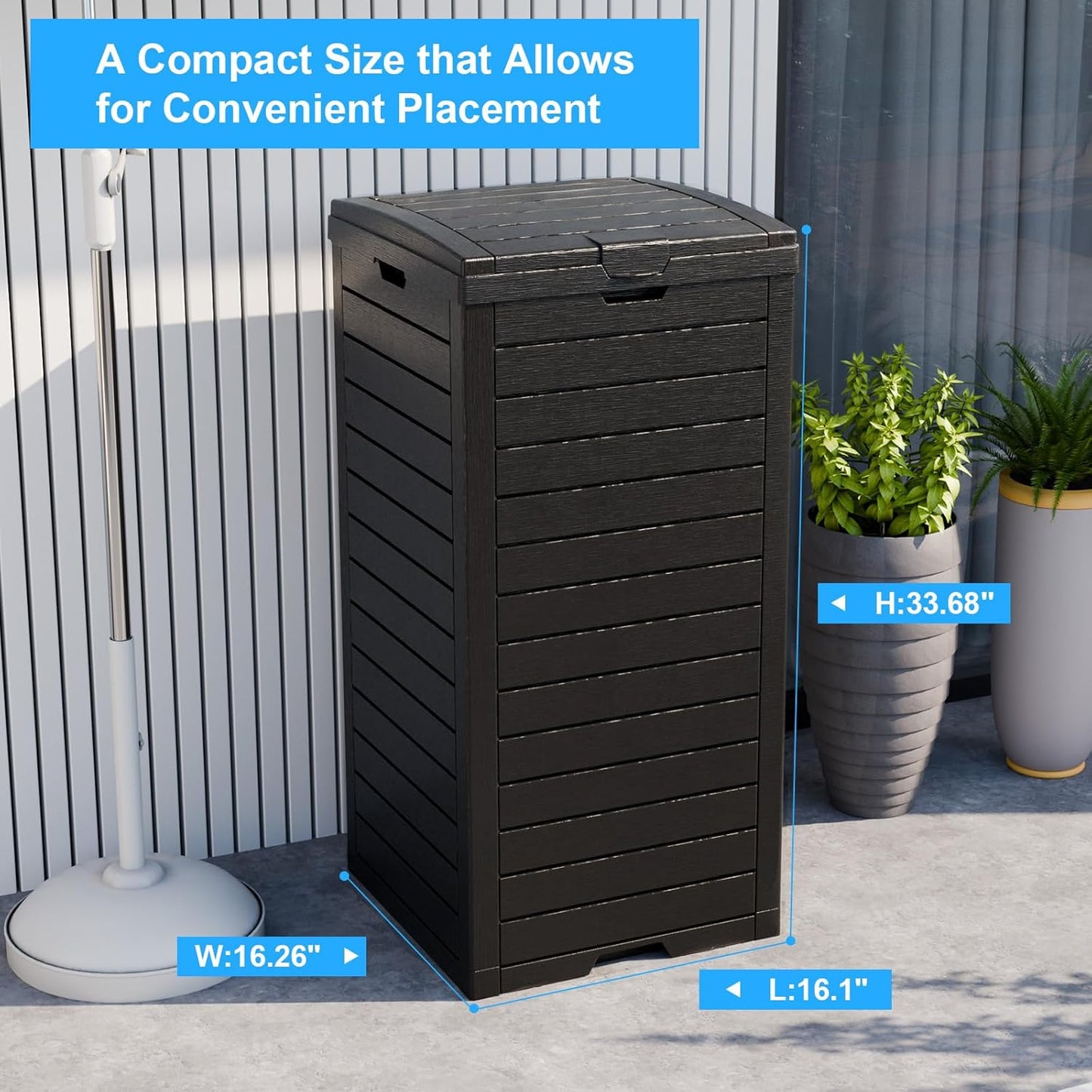 Skiennix Outdoor Trash Can - Waterproof Resin Garbage Bin with Dual Lid & Pull-Out Drawer | 38 Gallon, Black