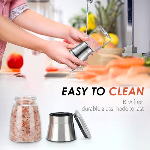 Ebaco Salt and Pepper Grinder Set - Adjustable Coarseness Refillable Stainless Steel Mills | 6oz (2 Pack)