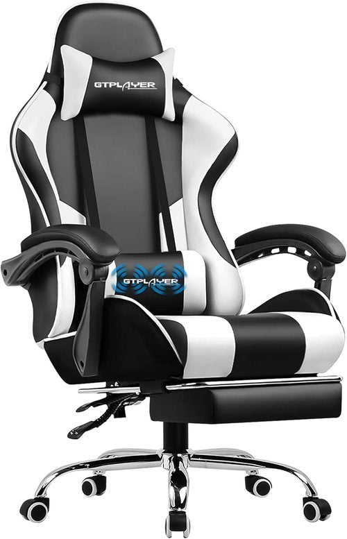 GTPLAYER Gaming Chair - Adjustable Computer Chair with Footrest & Lumbar Support | Pearl White