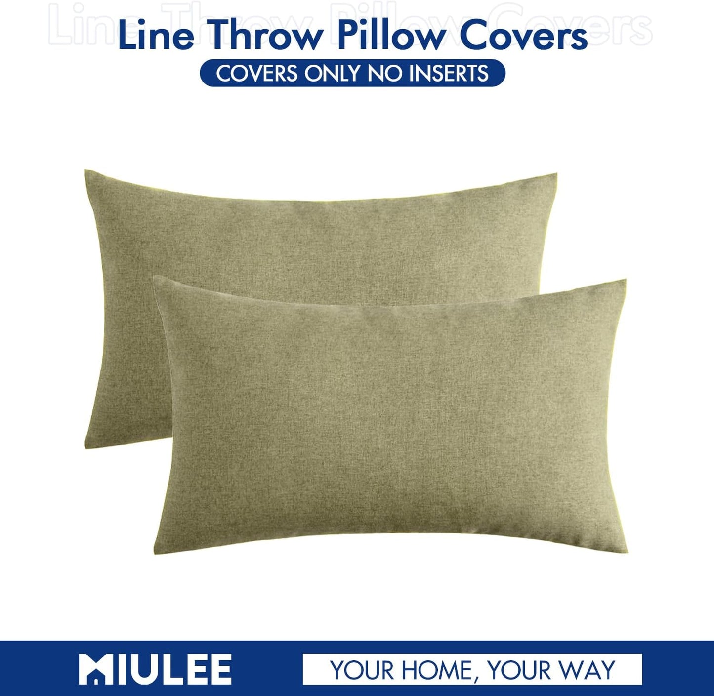 MIULEE Decorative Outdoor Throw Pillow Covers - Waterproof Faux Linen Cushion Cases | 20x12 Inch Light Olive Green (Pack of 2)