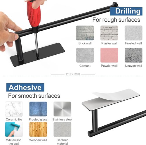 CUXIXA Under Cabinet Paper Towel Holder - Wall Mount 2-Pack with Self-Adhesive & Screws | Stainless Steel, Black