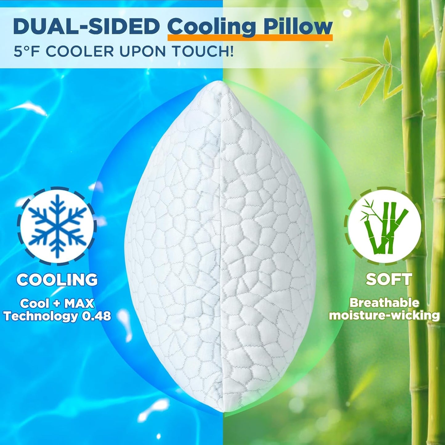Skiennix Cooling Pillow Set - Adjustable Shredded Memory Foam | Queen Size 2-Pack for All Sleepers