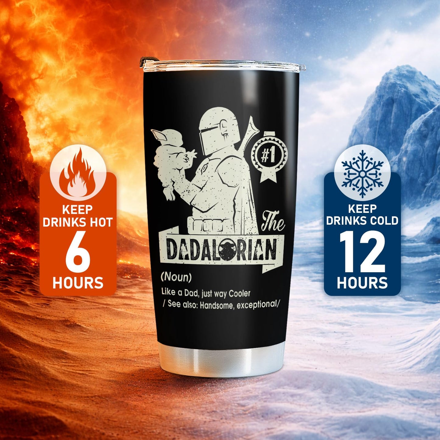 34HD Fathers Day Gift for Dad Tumbler 20oz, Funny Space Dadalorian Coffee Mug, Nutrition Facts Travel Cup for Father Husband Papa, Birthday Gifts from Daughter Son