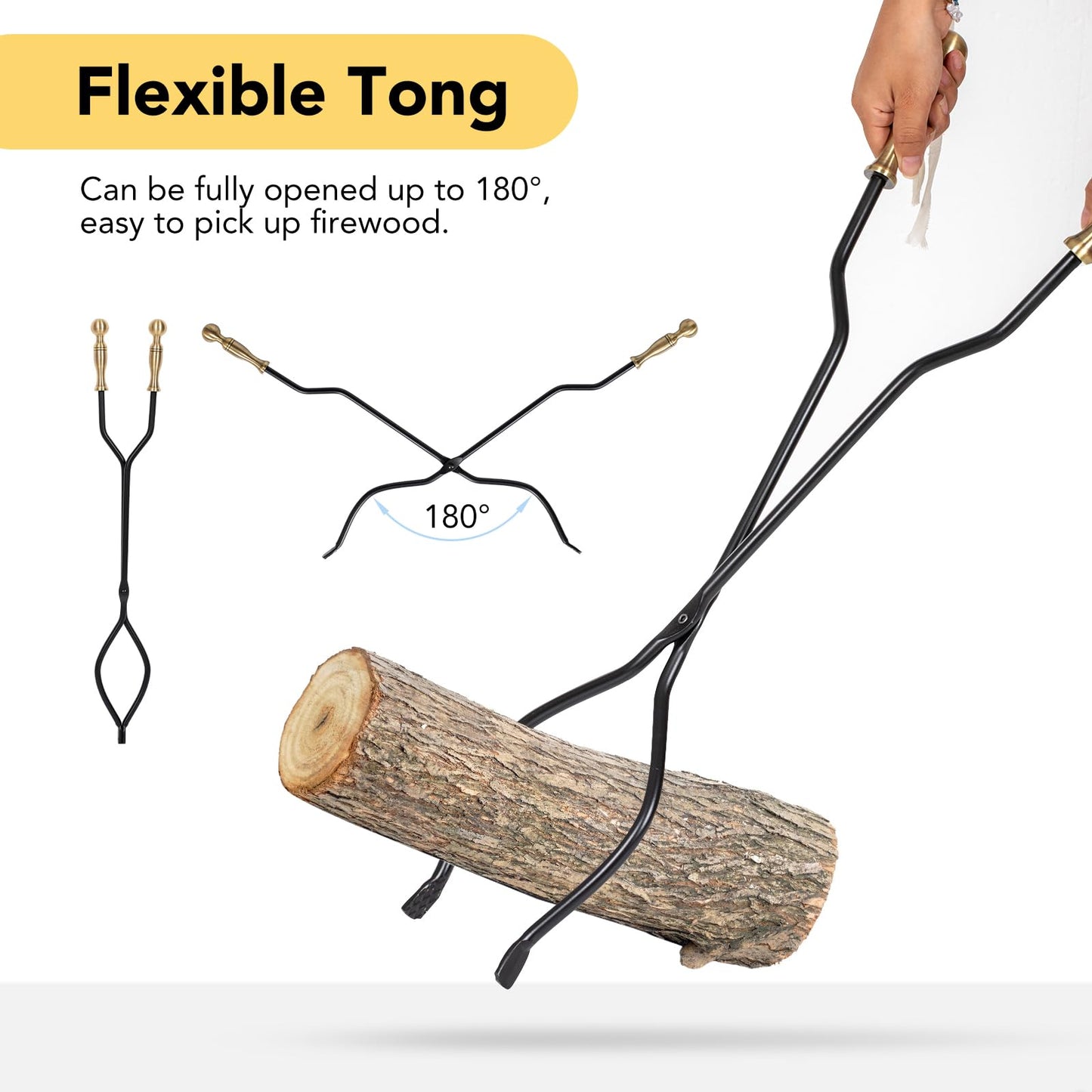 nalone 5 Pieces Fireplace Tools Set, Brass Handles Wrought Iron Fireplace Accessories Set with Poker, Tong, Shovel, Brush, Fire Place Tools Indoor Outdoor (Antique Bronze)