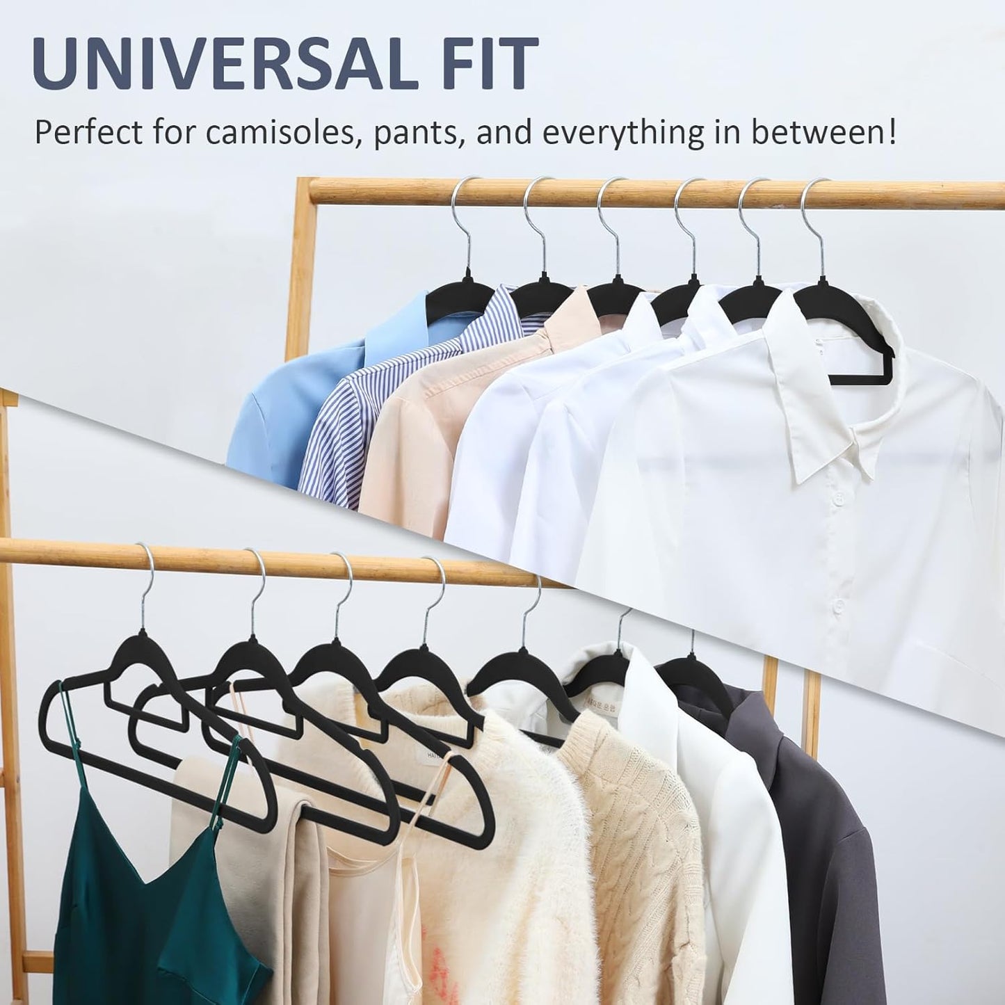 Skiennix Velvet Hangers - Premium Non-Slip Closet Organizers | Durable Ultra Thin Felt for Coats & Shirts (50 Pack, Black)