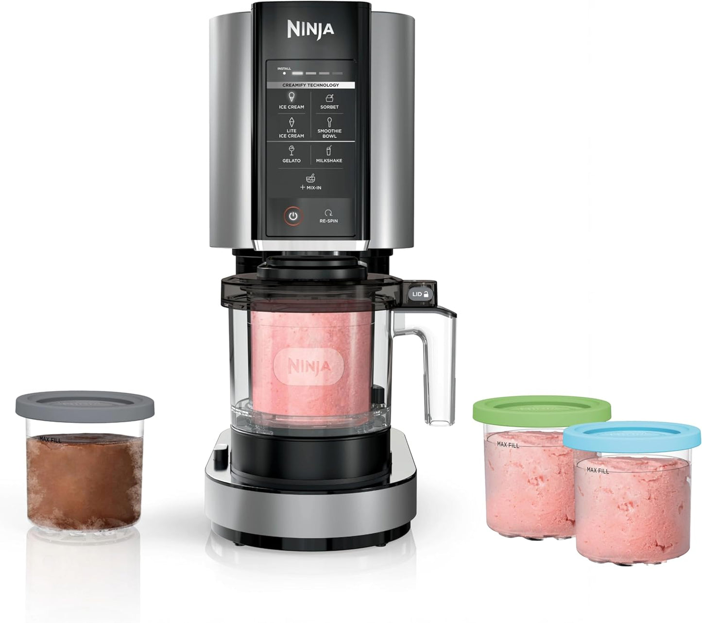 Ninja CREAMi Ice Cream Maker Bundle - Includes 4 Tubs for Gelato, Milkshakes & More | 7 One-Touch Programs | Compact Size | Silver