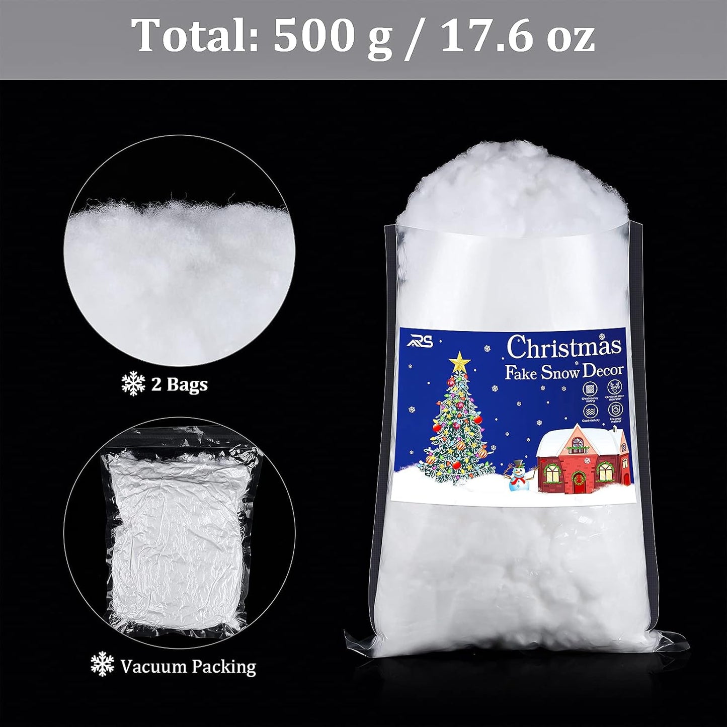 Ruisita Christmas Fake Snow - Fluffy Artificial Snow Fiber for Holiday Displays | 17.6 Ounces
