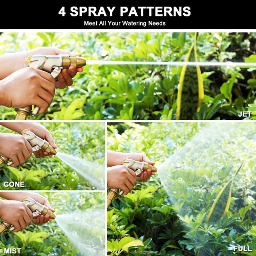 ESOW Heavy Duty Metal Garden Hose Nozzle - High Pressure with 4 Spray Patterns | Ideal for Lawn, Garden, Car & Pet Washing, Silver