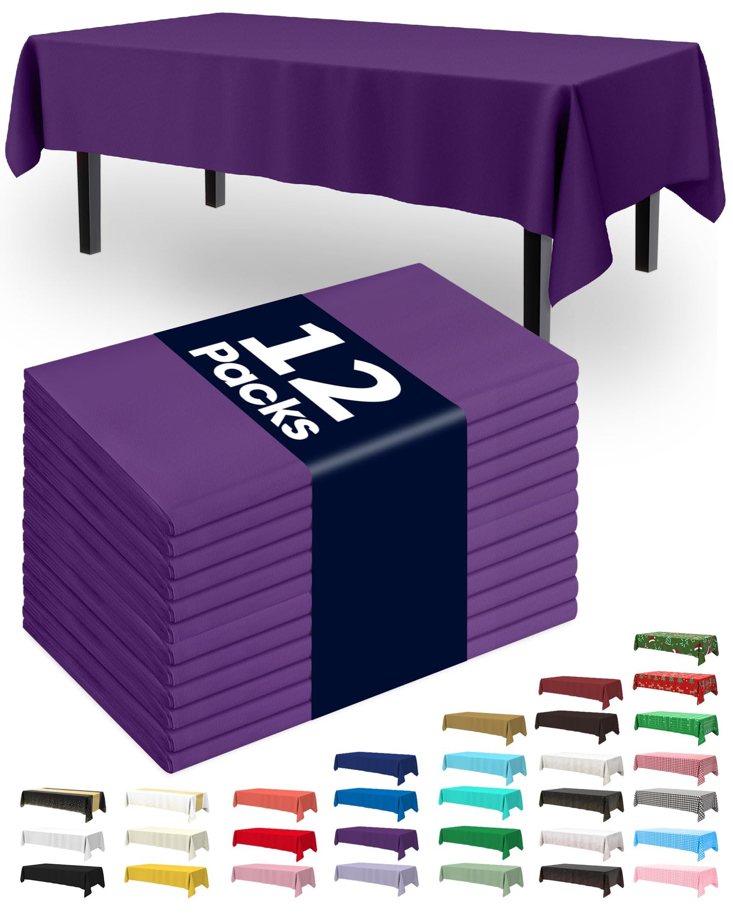 Pureegg Plastic Table Cloth Disposable 12 Pack, 54 x 108 Inch Table Cloths, Graduation Decorations Class of 2026, Graduation Party Tablecloths, Rectangle, Plastic Cover, Leakproof & Sturdy, Purple