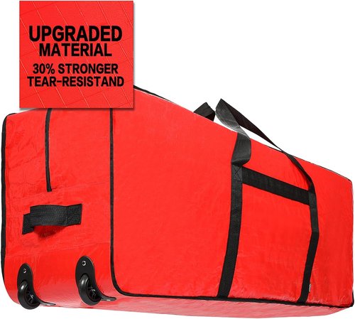 HOMEST Christmas Tree Storage Bag - Zippered Design with Wheels & Handles for 4.5-7 ft Trees | Red