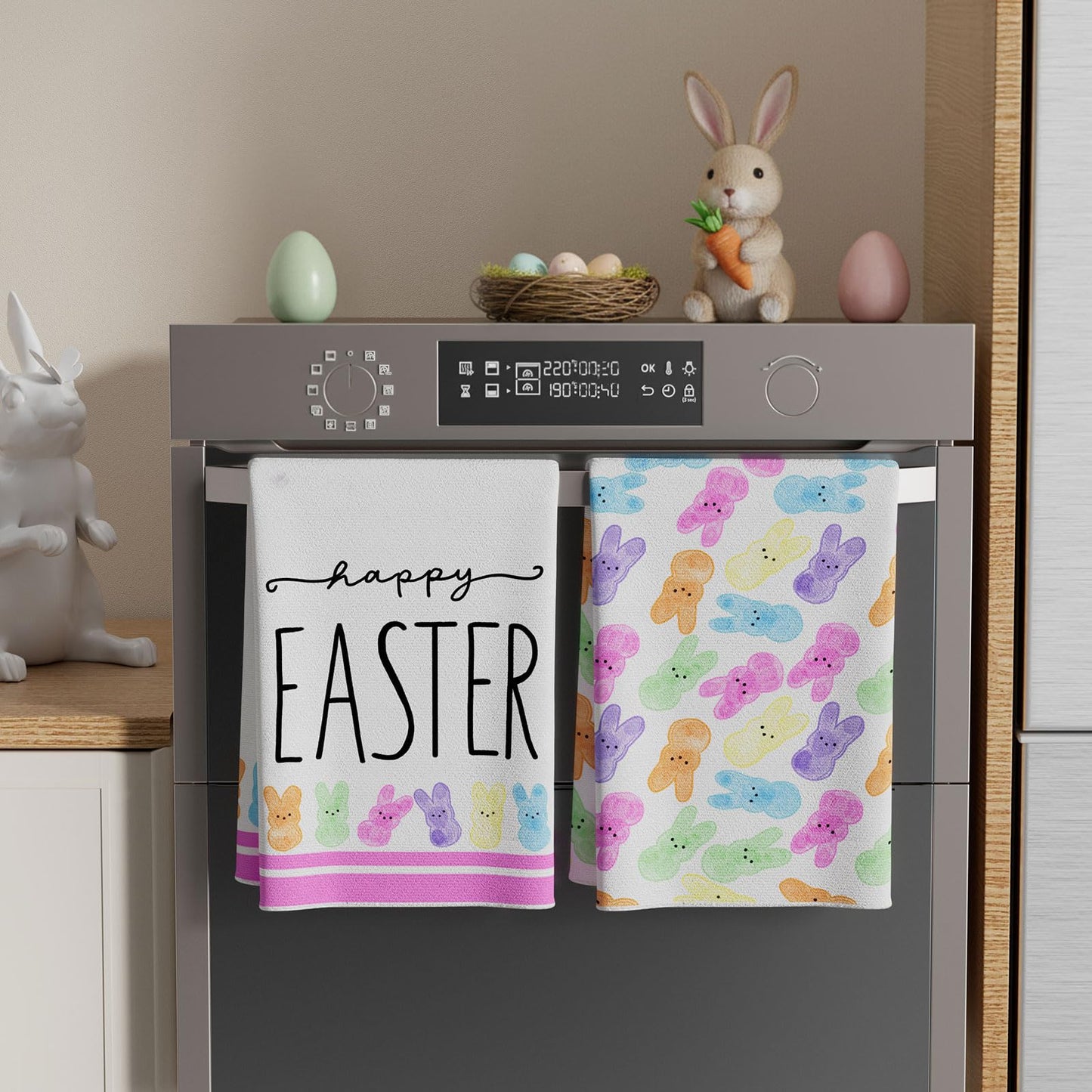 XCHI Happy Easter Colorful Cute Bunny Rabbits Easter Kitchen Towels Dish Towels 18x26 Inch Home Decorations Hand Towels Set of 2 Drying Dishcloth