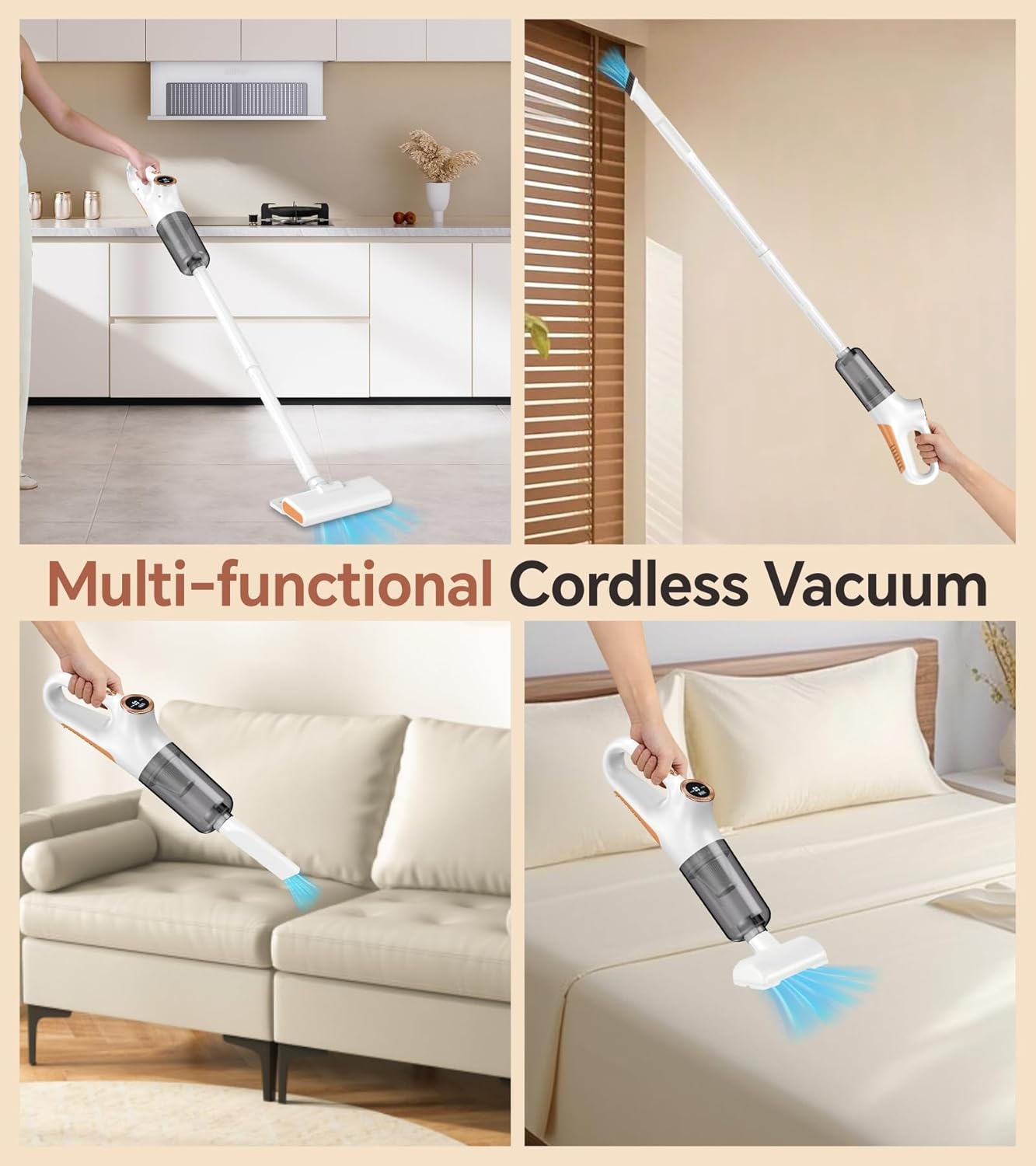 Skiennix Cordless Vacuum Cleaner - Powerful Suction & LED Display | Portable Wireless for Hardwood & Carpet, White