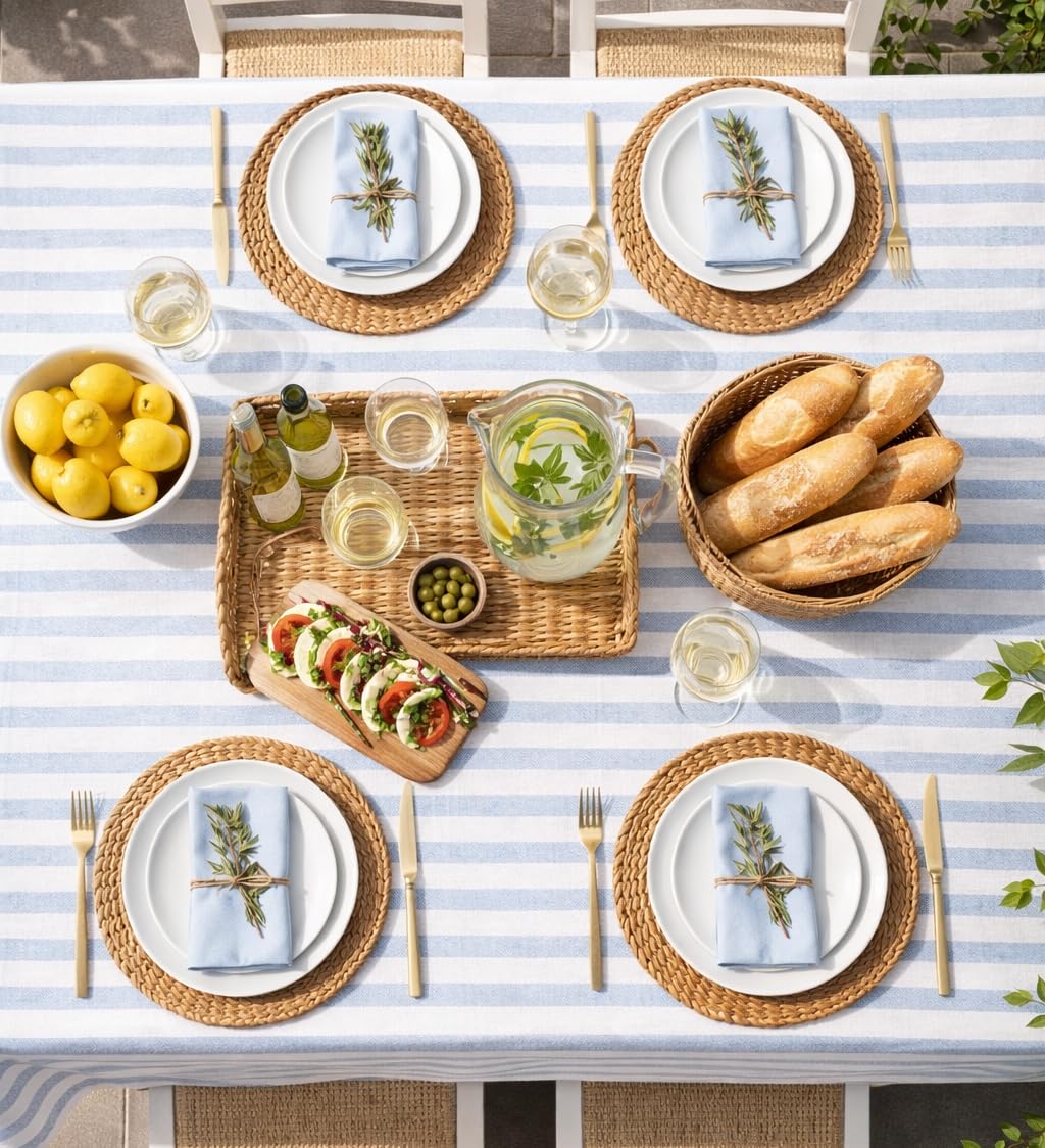 Lillian Made in Italy Cloth-Like Disposable Tablecloth for Rectangle Tables, 6 Pack – Premium Airlaid Linen-Feel Table Cover, Luxury Tablecloth for Parties, Events & Weddings, Elegant Striped Design