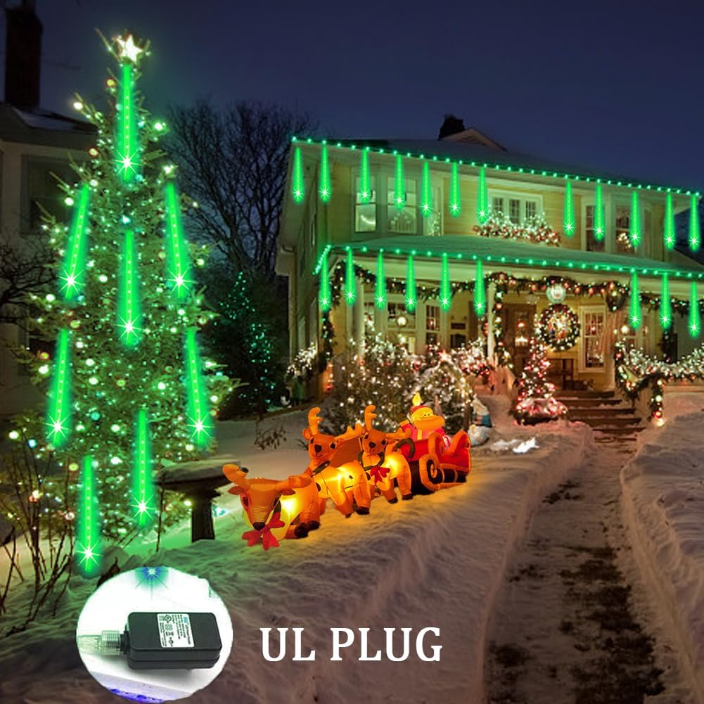 Weepong Meteor Shower Lights - 192 LED Outdoor Halloween & Christmas Decor | 8 Tube Snow Falling Rain Lights