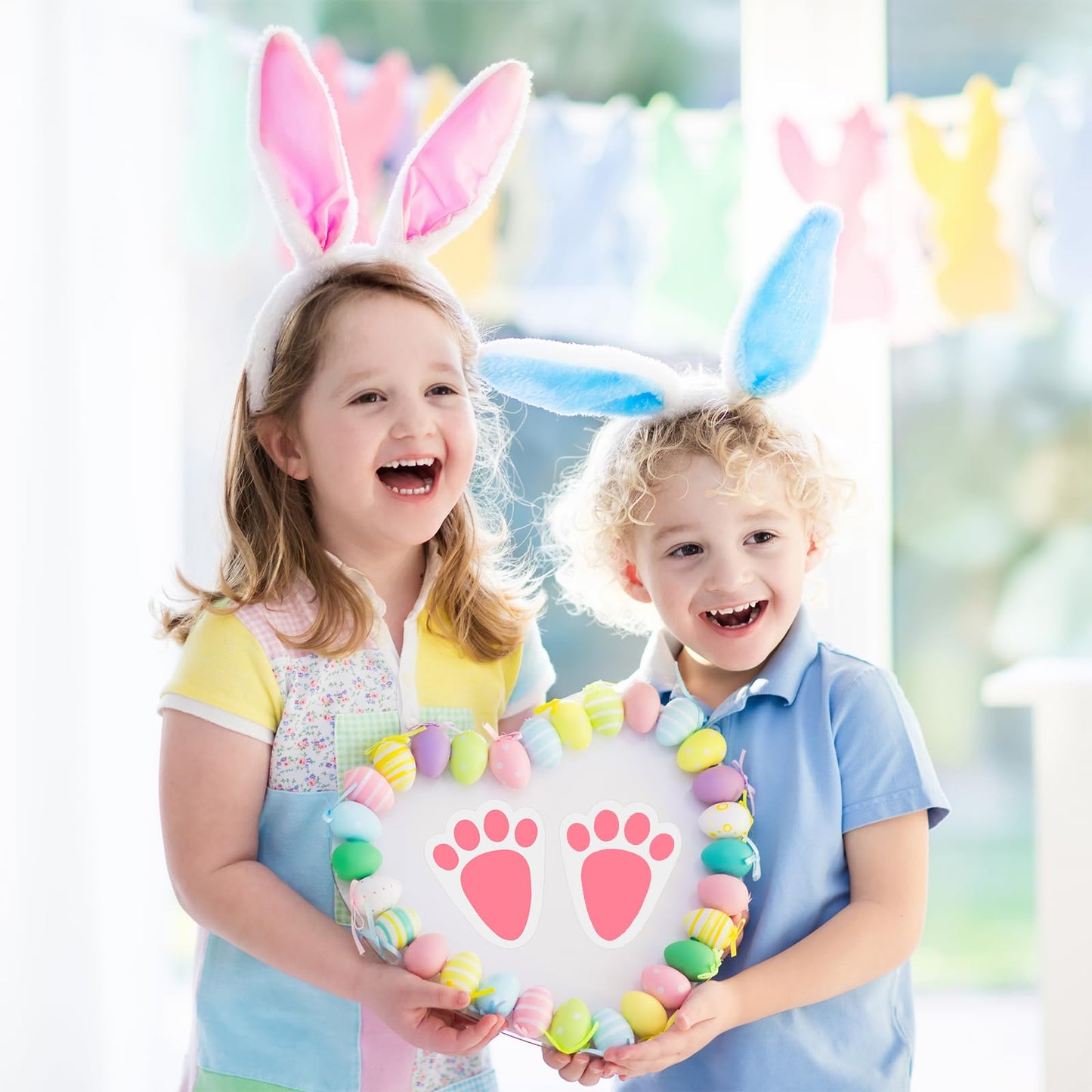 Oeyliz Easter Bunny Footprint Stickers Removable Easter Bunny Paw Stickers Prints 36 PCS Rabbit Footprints 6 Sheets Rabbit Paw Print Floor Decal Clings for Easter Party Home Window Decorations