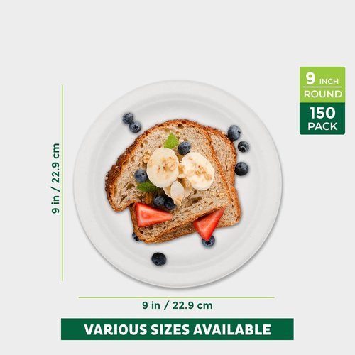 Freshware Paper Plates - Biodegradable 9" Disposable Dinner Plates | Heavy-Duty, Microwave & Freezer Safe - 150-Pack