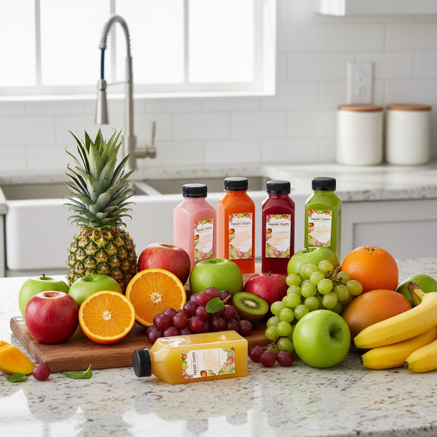 TOMNK 12pcs Juice Bottles, 12oz Reusable Plastic Juice Containers Bottles with Caps and Labels, Funnel, Brush Beverage Containers for Juicing, Smoothies, Tea, Milk