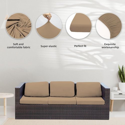 BIETYONE Outdoor Couch Cushion Covers - 8Pcs Washable & Reusable Patio Furniture Protectors | Khaki