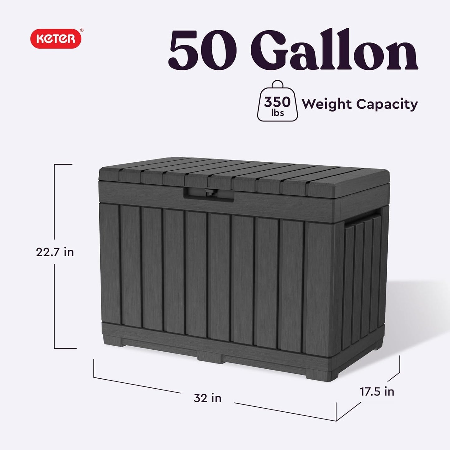 Keter Kentwood 50 Gallon Resin Deck Box - Stylish Storage for Patio Cushions & Garden Tools | Dark Grey