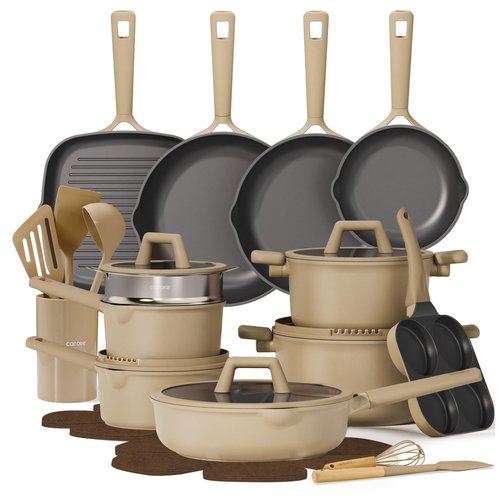 CAROTE 31PCS Pots and Pans Set, Nonstick Cookware Set Kitchen Non Stick Induction Titanium Cookware Non-toxic Granite Cooking set, PFOA Free