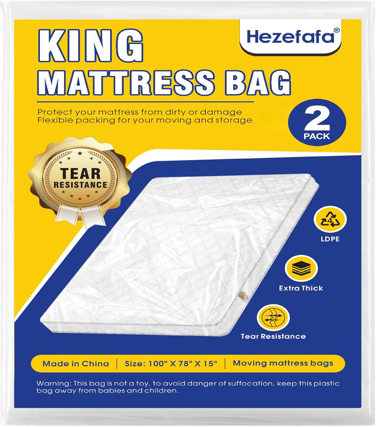 Skiennix King Mattress Bag - Heavy-Duty Plastic Protector for Moving & Storage | 2-Pack, Extra Thick