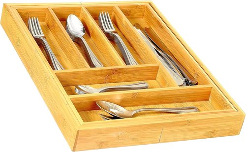 Home-it Expandable Cutlery Drawer - Utensil Organizer with Flatware Dividers | Adjustable Kitchen Holder