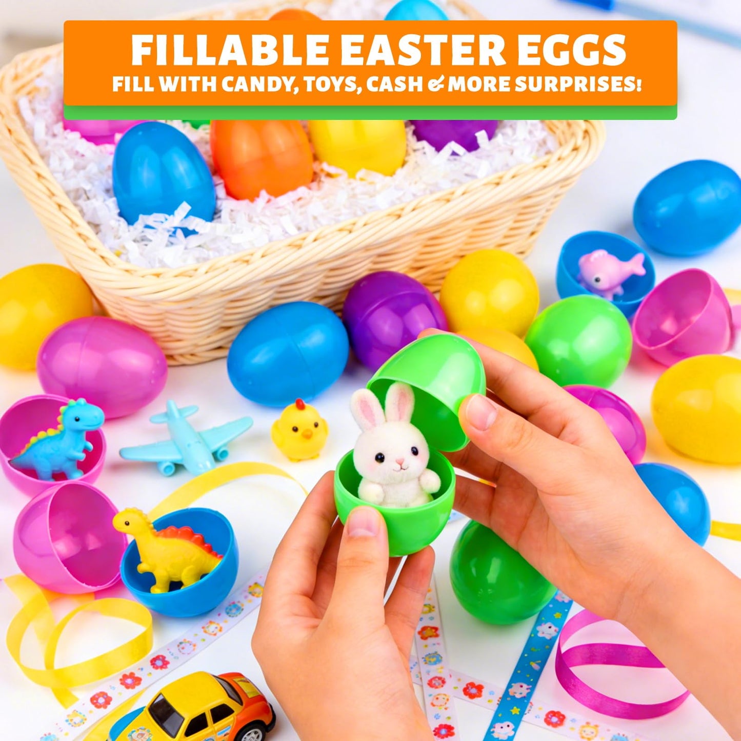 AMENON 100 Pcs 3.1 Inch Large Plastic Easter Eggs Bulk 6 Colors Empty Easter Eggs Fillable, Easter Basket Stuffers Fillers, Easter Hunt Party Favor , Classroom Prize Supplies Kids Toddler