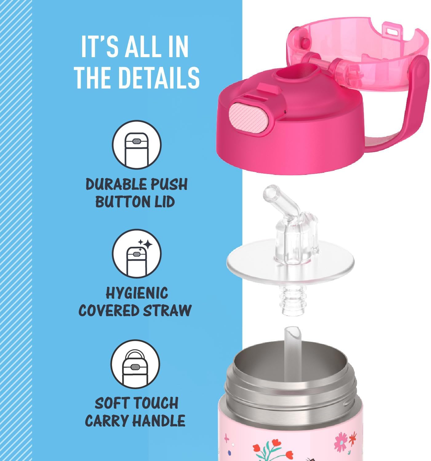 THERMOS FUNTAINER Water Bottle - 12 Ounce Stainless Steel, Vacuum Insulated with Straw - Minnie Design