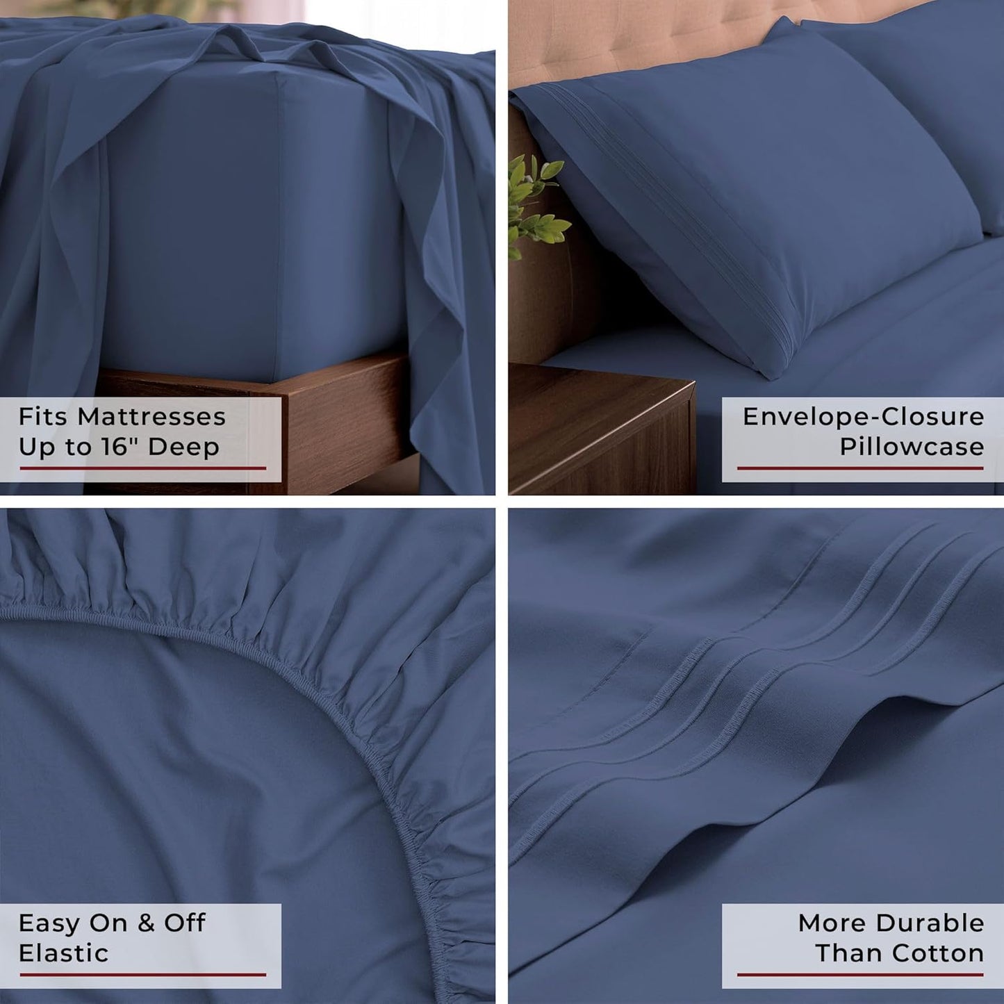 Mellanni King Sheets Set - 4 PC Hotel Luxury Bedding | Extra Soft, Cooling, Wrinkle Resistant (King, Blue Nova)