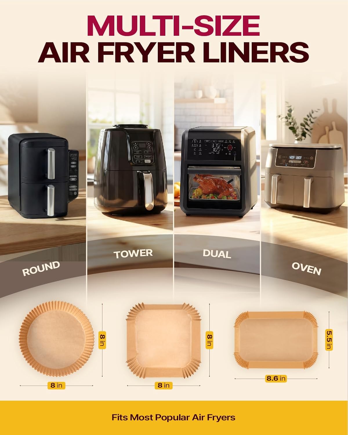 Katbite Air Fryer Liners - 100PCS Thick Disposable Parchment Paper for Ninja Dual Air Fryer | 8x5.5'' Rectangle