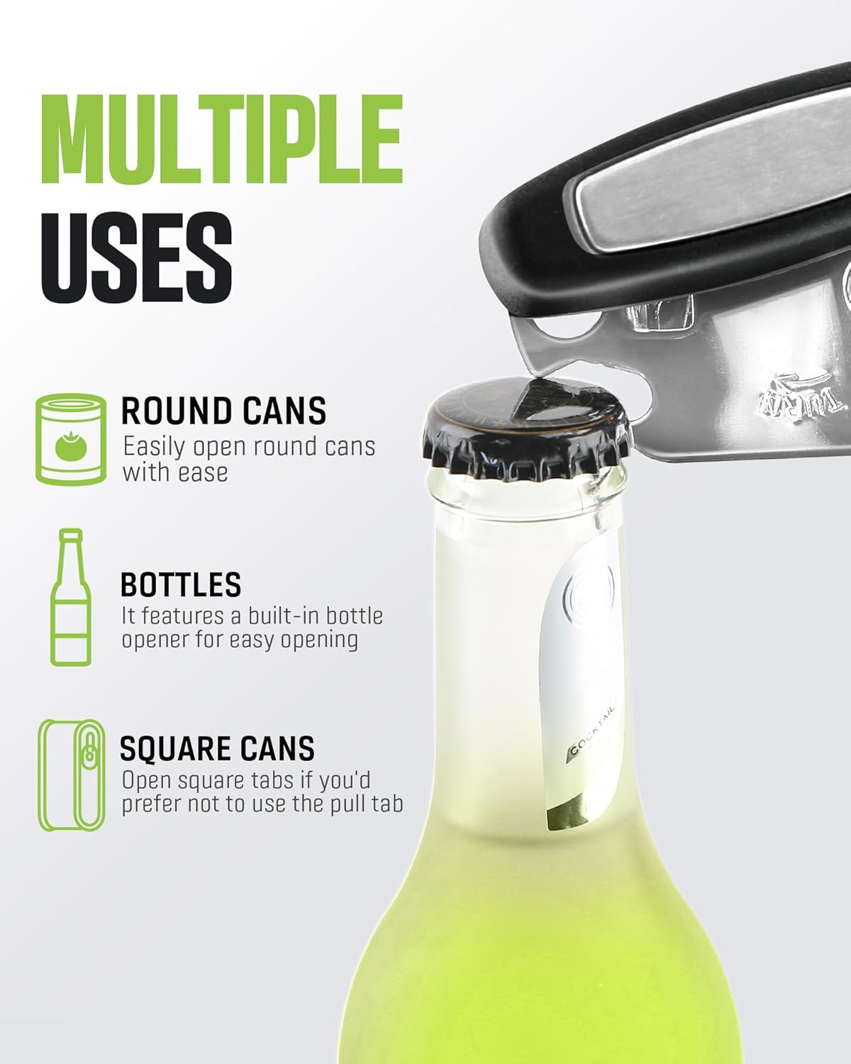 Multifunctional Can Opener - Heavy Duty Manual Tool with Smooth Cutting Edge | Ideal for Seniors & Camping - Black