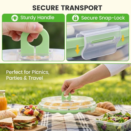 HANSGO Deviled Egg Containers with Lid, Deviled Egg Platter Carrier Holder Trays with 22 Slots for Holiday Party and Home Kitchen, Green