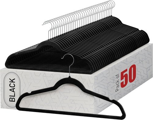 Home-it Premium Velvet Hangers - Heavy Duty Ultra Thin Non-Slip Black Suit Hangers | 50 Pack with 360° Hook