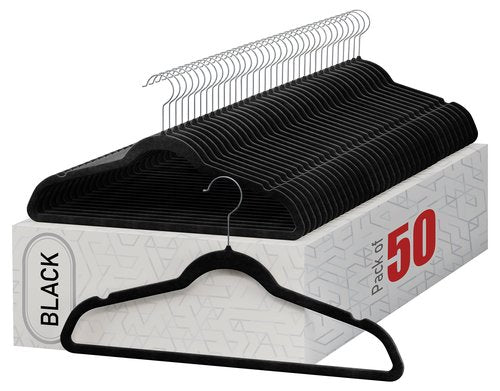Home-it Premium Velvet Hangers 50 Pack - Heavy Duty Ultra Thin Black Suit Clothes Hangers Non Slip for Closet, Shirt Pants, Hook Swivel 360