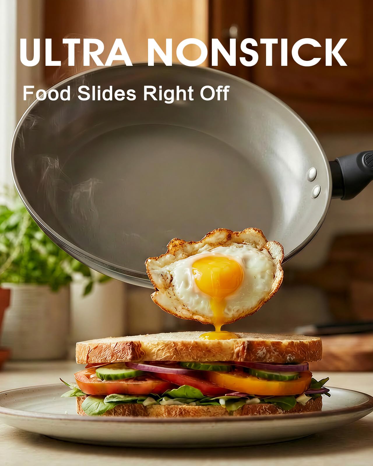 UFIRE 9.5 Inch Nonstick Frying Pan Skillet, Ceramic Frying Pan, Non Toxic Healthy Ceramic Coating, Suitable for All Stovetops, PTFE PFOA PFOS Free, Black