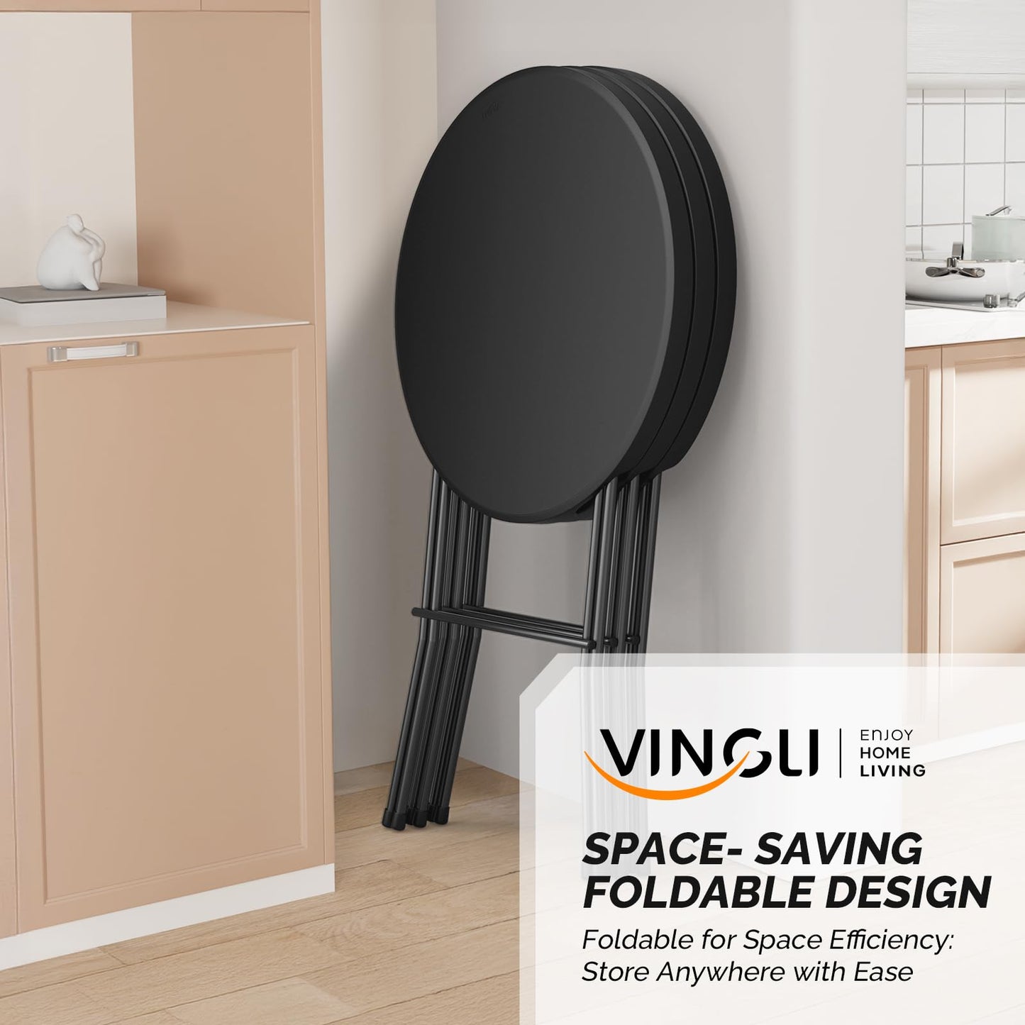 VINGLI 32" Plastic Folding Round Table Bar Height, HDPE Matrial with Gray Metal Finish, High Top Table for Outdoor Party, Cafes, Restaurants, Backyard, Dining Room, Wedding Event,1 Pack, Black