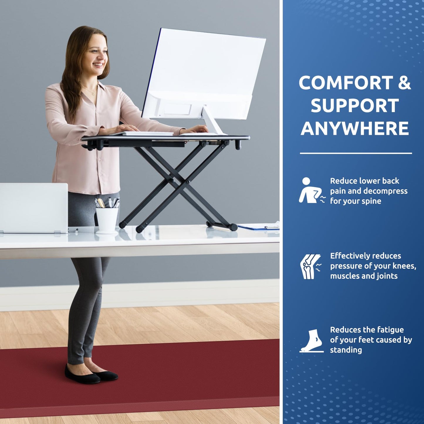 KitchenClouds Kitchen Mat Cushioned Anti Fatigue Rug 24"x70" Water Resistant, Non Slip, Standing and Comfort Desk/Floor Mats for House Sink Office (Red)