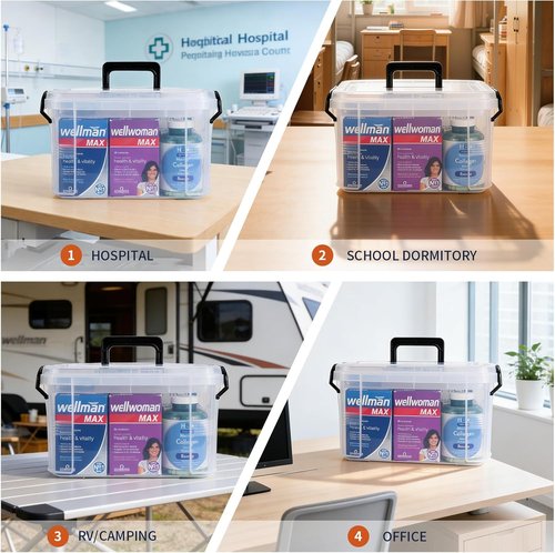 Hey Foly 15qt Clear Medicine Organizer - Thickened Plastic First Aid Storage Box with Labels