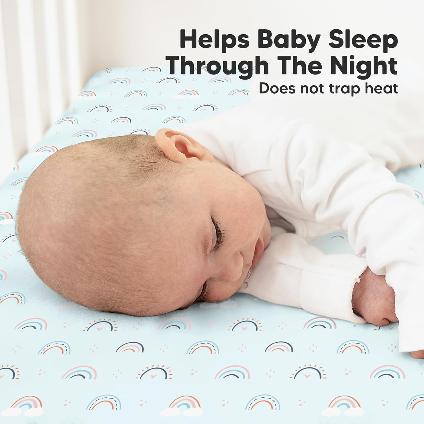 KeaBabies Organic Crib Sheets - 2-Pack Fitted Jersey Cotton for Boys & Girls | Soft & Breathable 52x28 (Jolly Rainbow)