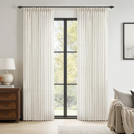 MIULEE 96-Inch Long Pinch Pleated Natural Linen Curtains - Semi-Sheer Drapes for Bedroom & Living Room