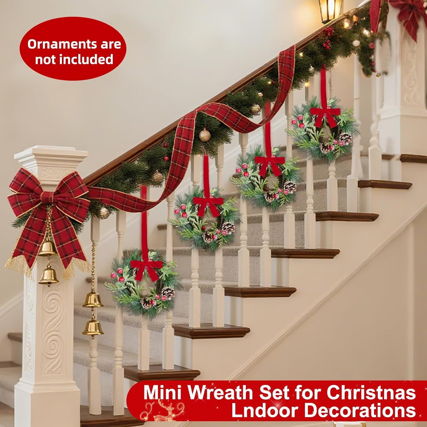 Skiennix 6 Pcs Mini Christmas Wreaths - 9 Inch Snowy Pinecone & Red Berry Candle Rings for Holiday Decor