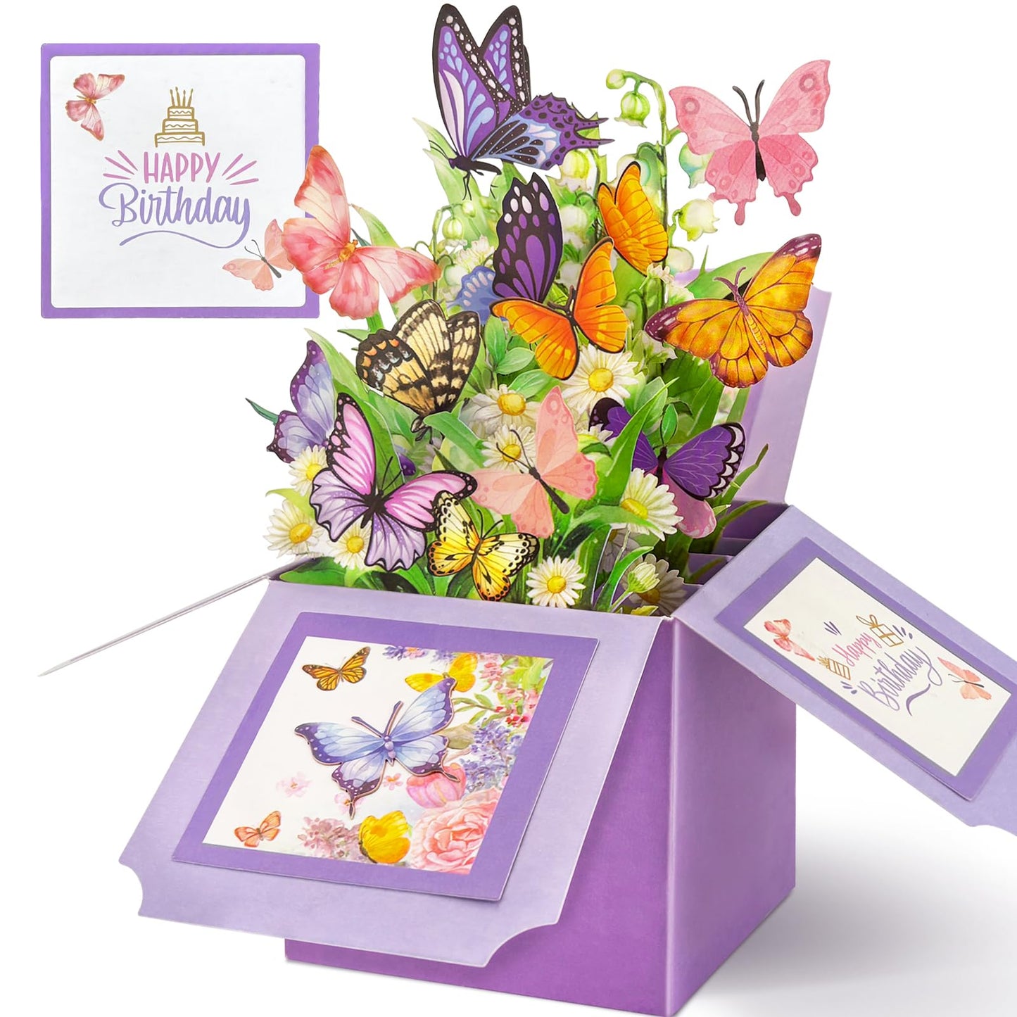 Hierein Birthday Cards for Women, Butterfly Pop Up Card Box, Happy Birthday Gifts Cards for Women, Daughter, Mom, Sister, Friend, Butterflies & Flowers Greeting Card with Blank Notecard & Envelope