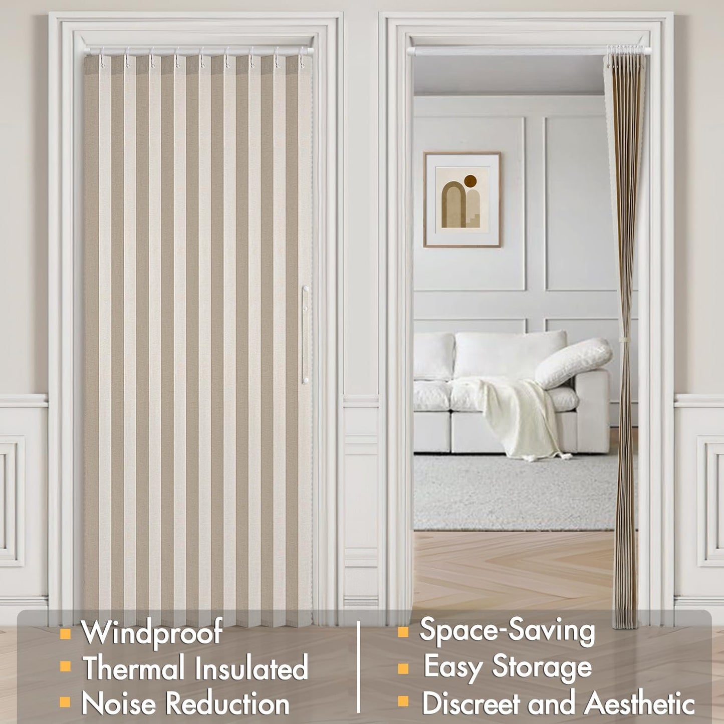 MIULEE Accordion Style Magnetic Folding Door Curtains - Cream Pleated Drapes for Room Dividers | 39" x 78" Panel