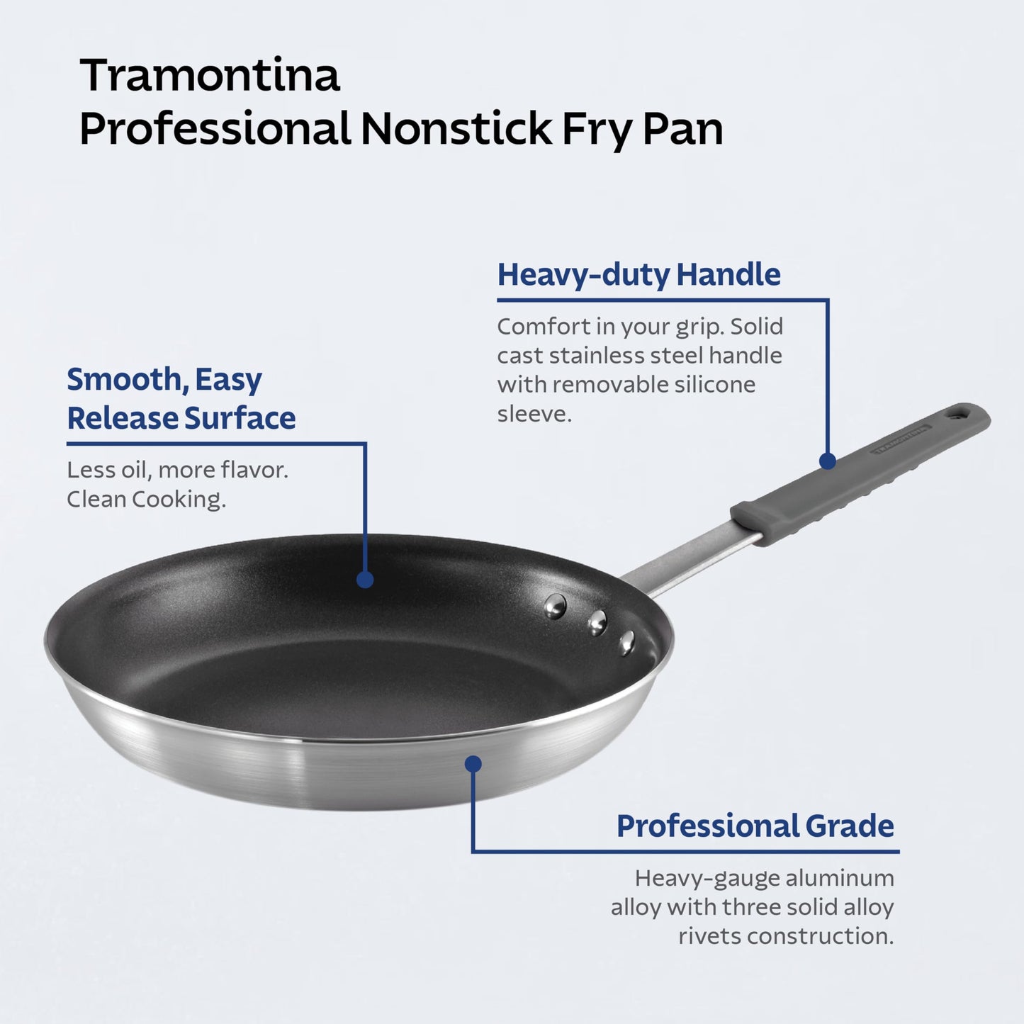 Tramontina Professional 10-Inch Non Stick Frying Pan, Heavy-Gauge Aluminum Skillet with Reinforced Nonstick Coating, Gray Handle, Dishwasher and Oven Safe
