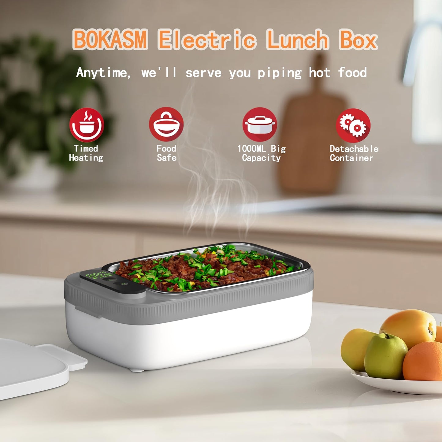 Portable Wireless Electric Heated Lunch Box for Men,Heating Food Warmer Lunch Box,Rechargeable 14000 mAh Battery,4.2 Cups Capcity Inner Food Warmer Container,Lunchbox for Travel,Outdoor,Picnic,Office