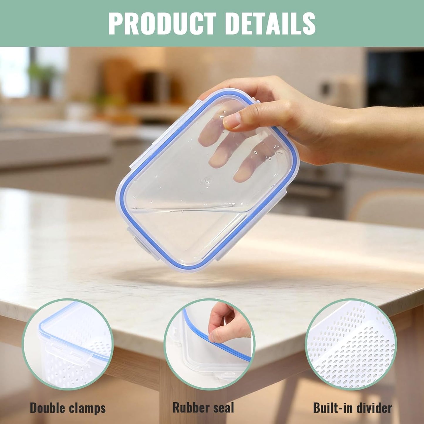 Skiennix 3 PCS Fruit Storage Containers - BPA-Free Plastic with Removable Strainer Lid for Fresh Berries