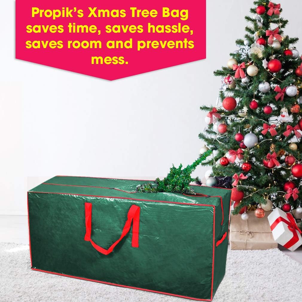 ProPik Christmas Tree Storage Bag - Fits Up to 7.5 ft Disassembled Trees | 45" x 15" x 20" | Durable Green Case with Zipper and Handles