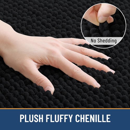 Arotive Ultra Soft Chenille Bathroom Rugs - Non-Slip, Machine Washable, 30" x 20", Black