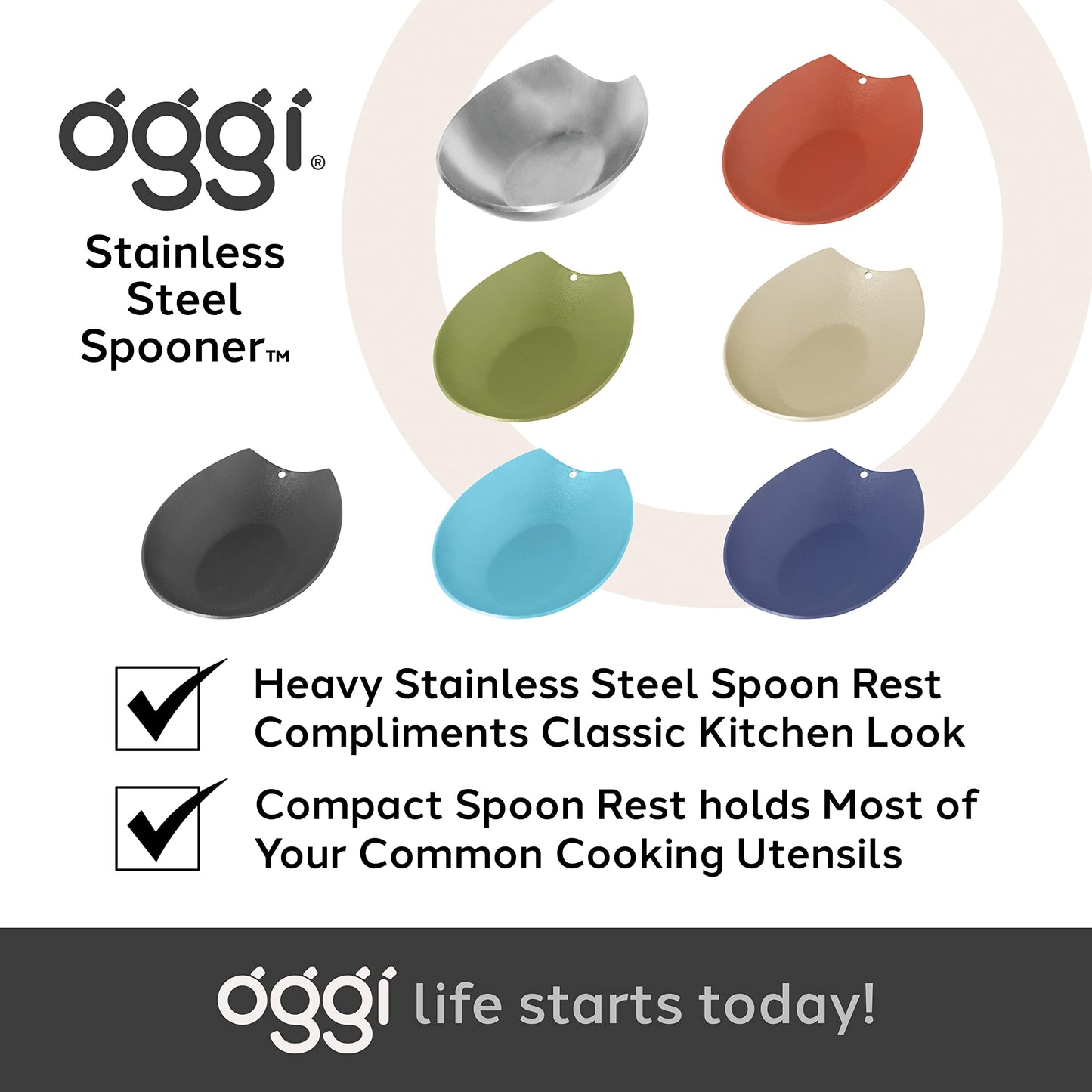 Oggi Stainless Steel Spoon Rest, 5.25 inch by 3.5 inch (7635.)