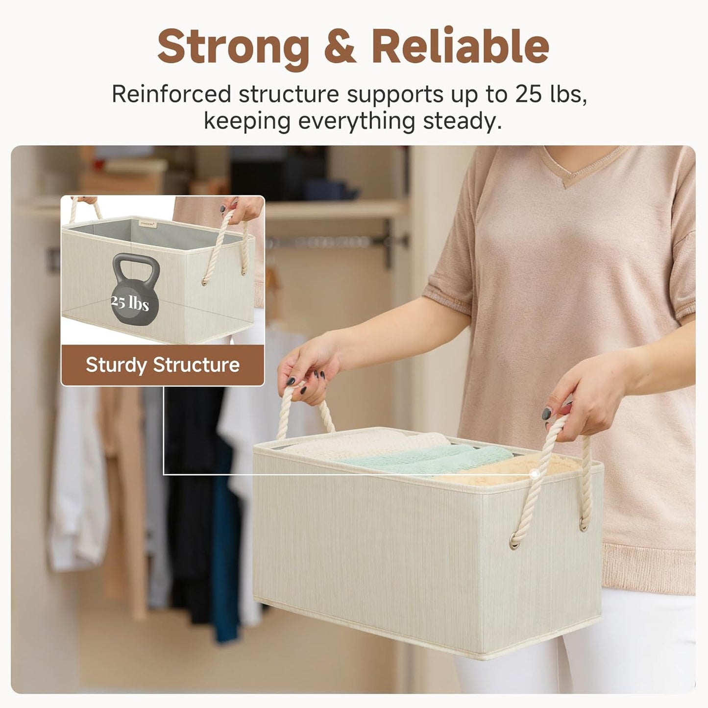 StorageWorks Storage Baskets - Fabric Storage Bins for Closet Organization | Large 3-Pack in Beige, White & Ivory